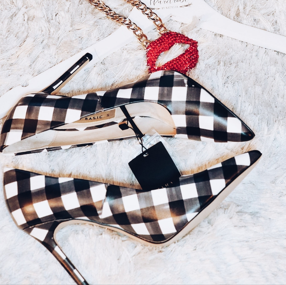 Zara Basics US 9 Black & White Plaid Heels